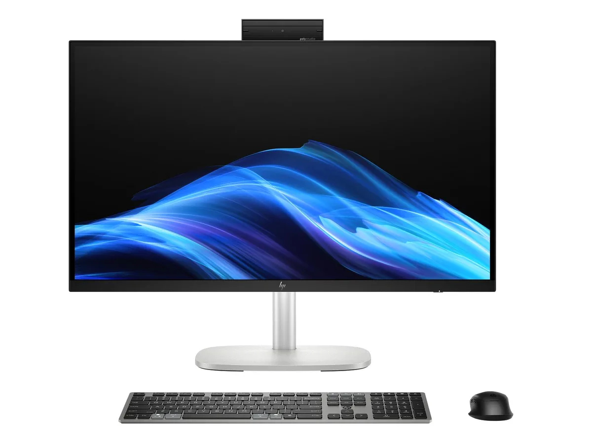 27-inch all-in-one desktop with slim silver stand and anti-glare display