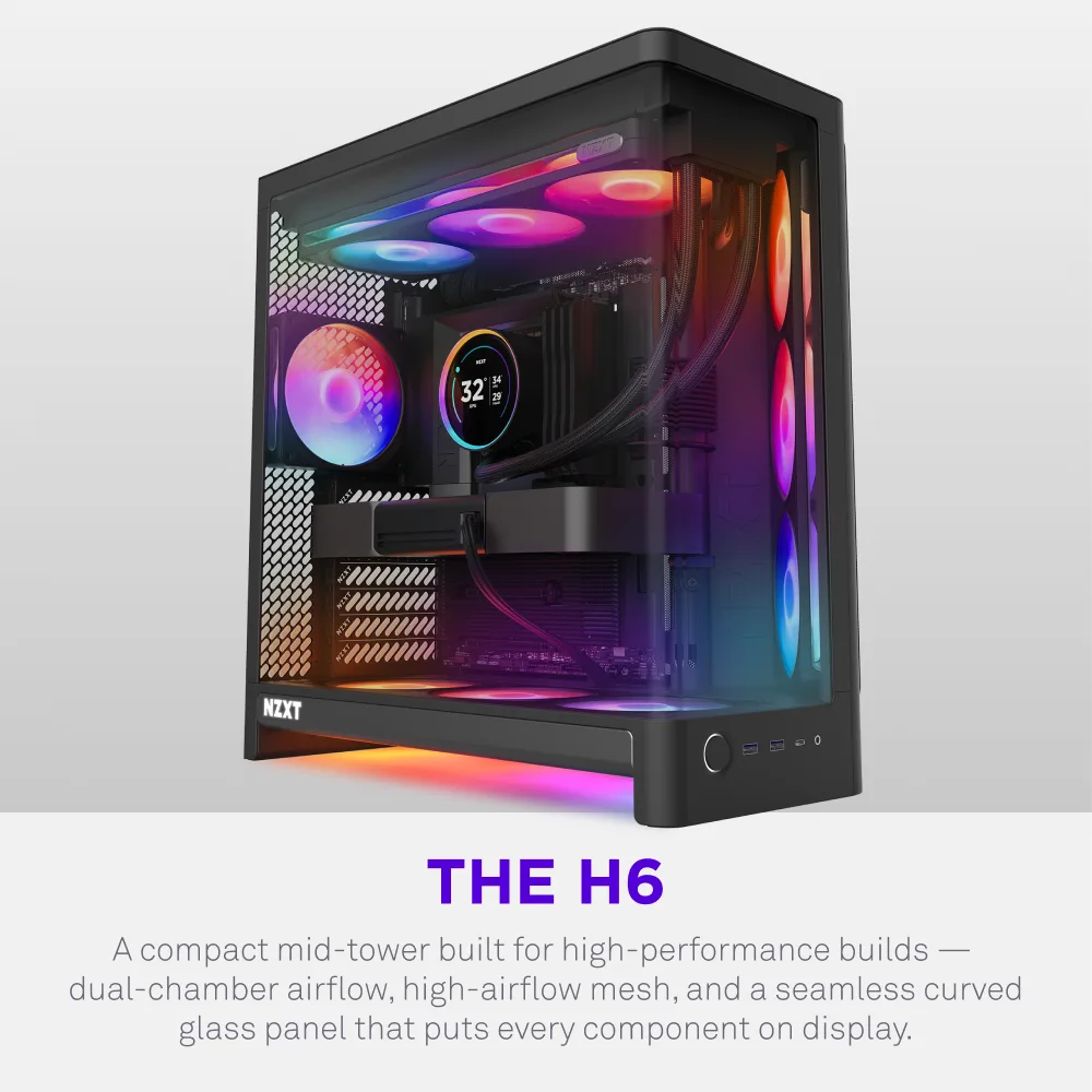 NZXT NZXT CC-H62FB-01 H6 (2026) Compact Dual-chamber ATX Case All Black — fotografia produktu