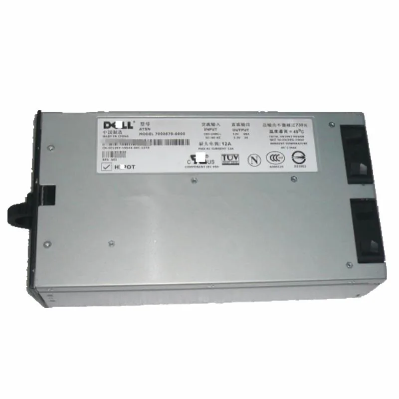 Silver rectangular server power supply unit with front grille and rear connector panel