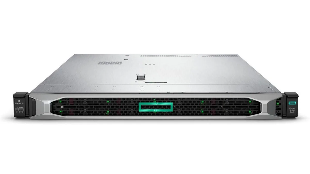 Silver 1U rack server, eight drive bays, single power supply