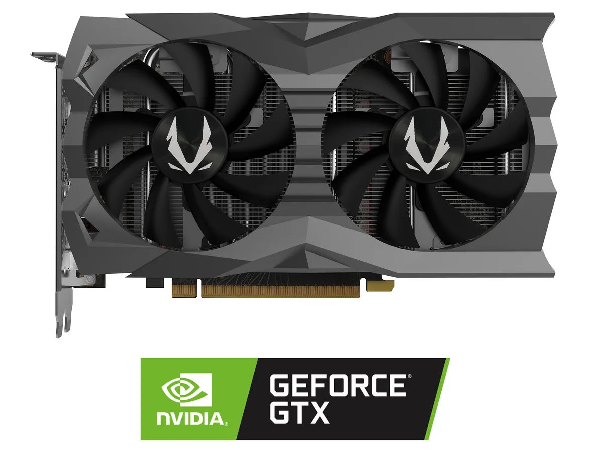 Compact dual-fan graphics card with metal backplate, 8.3 inch length
