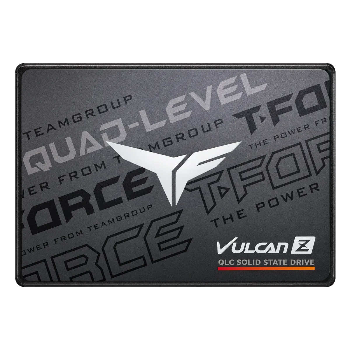 Rectangular 2.5 inch silver metal drive with label and SATA connectors