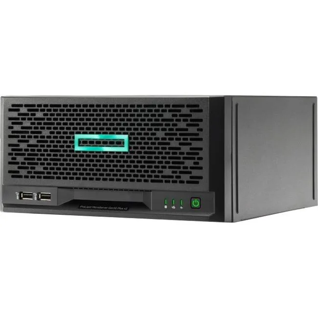 Compact tower server in silver metal finish