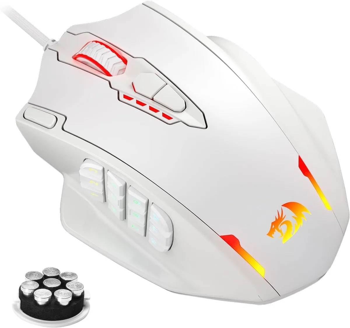 Redragon Redragon M908 Impact MMO Gaming Mouse 12 Side Buttons 18 Programmable 12400 DPI White — Produktfoto