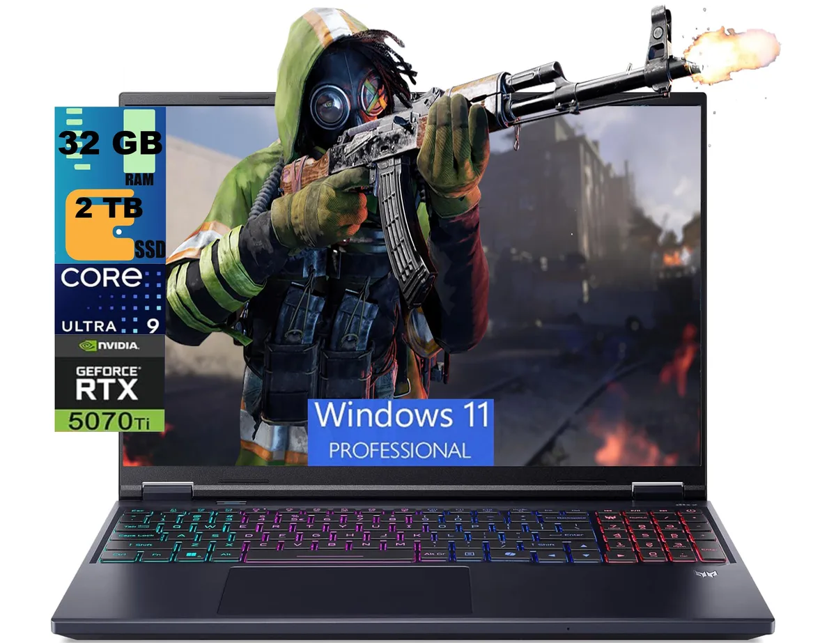 Black 16 inch gaming laptop with RGB keyboard