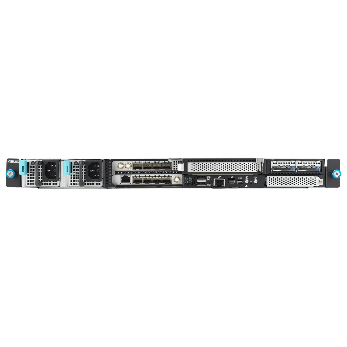 ASUS rack server chassis, matte black finish, front drive bays and control panel visible