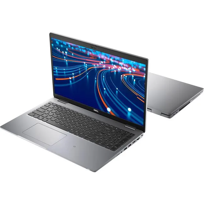 Silver Dell Latitude 5520 15.6 inch laptop closed on a plain background