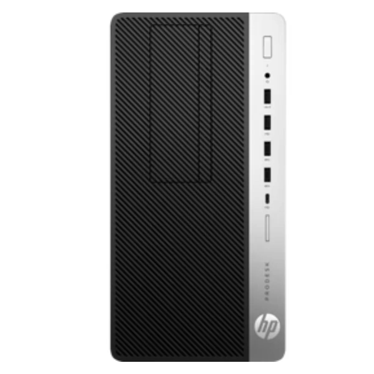 Black mid-tower desktop with USB keyboard