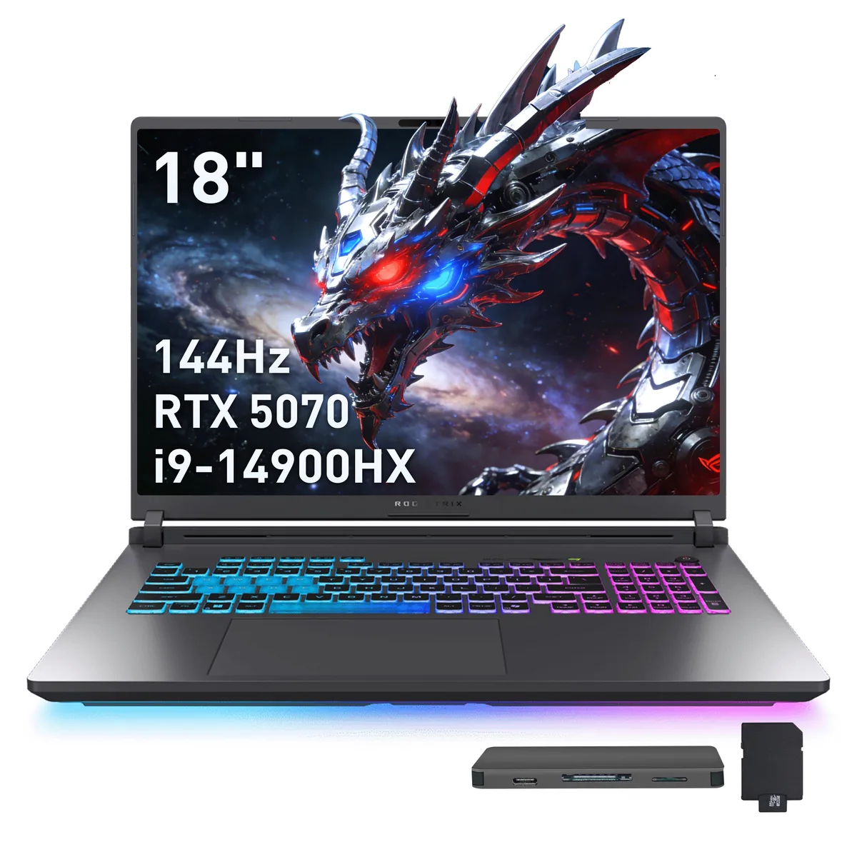 ASUS ASUS ROG Strix G18 18" i9-14900HX RTX 5070 32GB 2TB+1TB Dock Gray gaming laptop — product photo