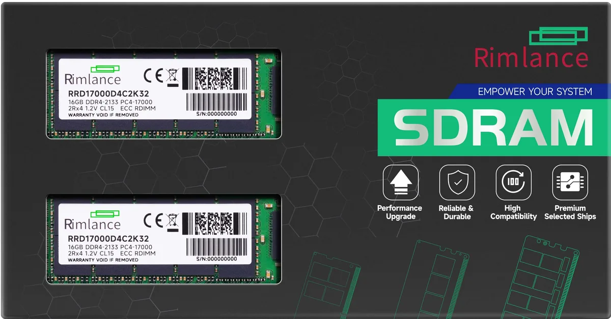 Two green DDR4 RDIMM modules with gold contacts and black heat spreaders