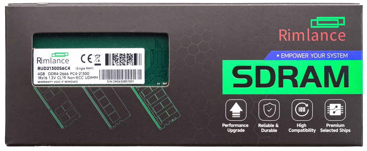 RIMLANCE RIMLANCE RUD21300S6C4 4GB DDR4 2666 CL19 desktop RAM — photo du produit