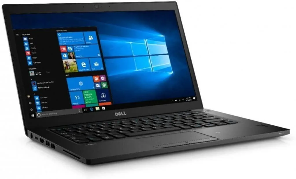 Silver 14-inch Dell Latitude 7480 laptop closed on a plain background