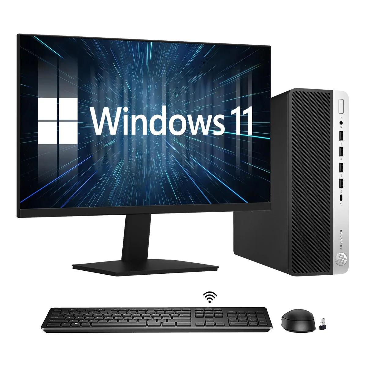 HP HP ProDesk 600 G5 SFF i5-9500 32GB 2TB NVMe 24" monitor — product photo
