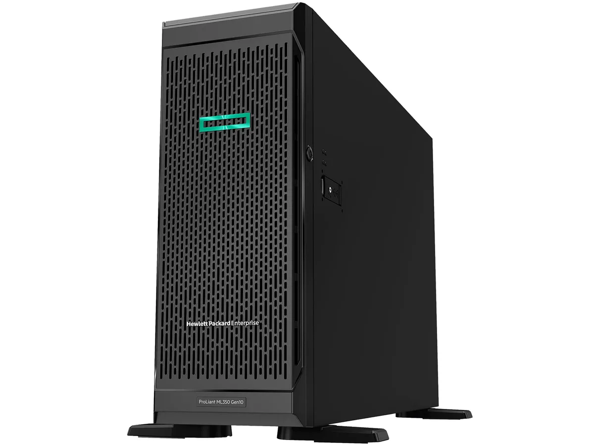 HPE ProLiant ML350 tower server in silver and black finish