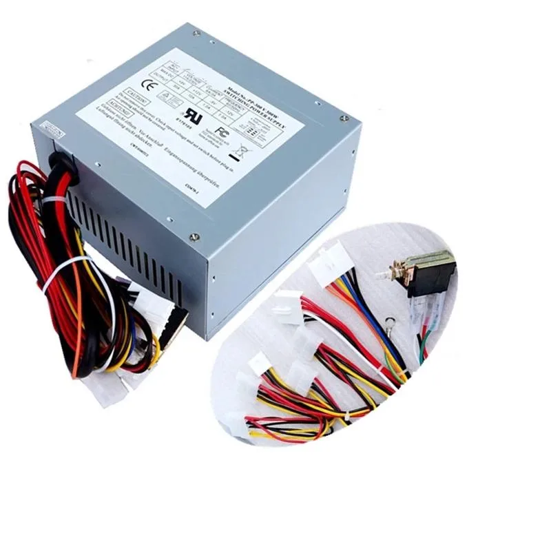 Rectangular ATX power supply unit in matte black finish with rear fan grille and side label