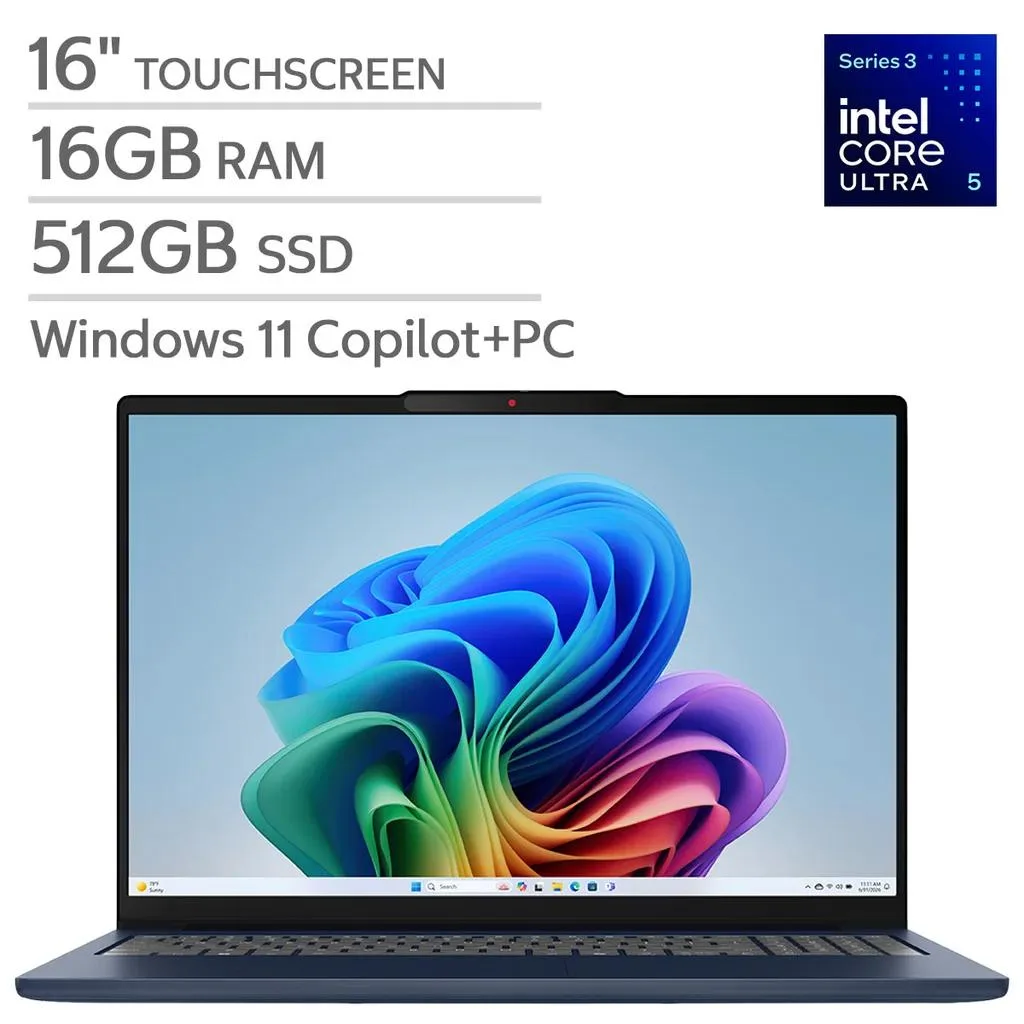 Lenovo Lenovo IdeaPad Slim 5 16AHP9 16" Touchscreen Copilot+ PC laptop Intel Core Ultra 5 322 16GB 512GB Cosmic Blue — photo du produit