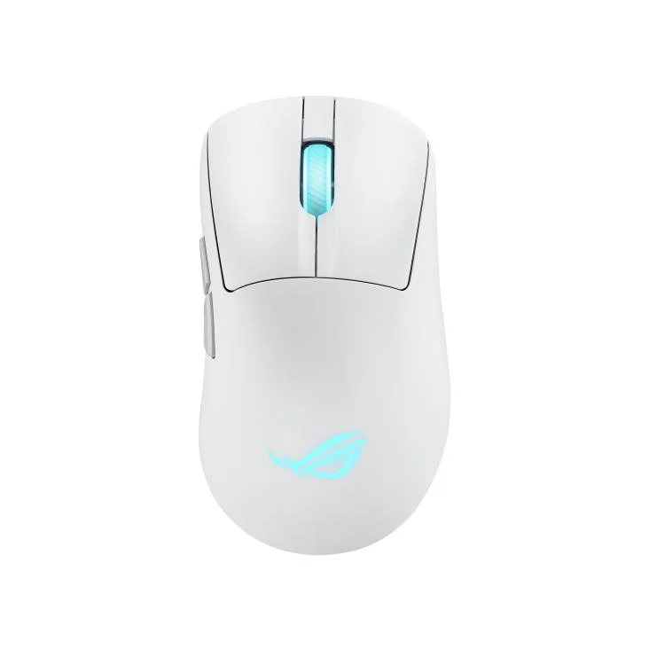 White ergonomic gaming mouse with three RGB zones and textured side grips