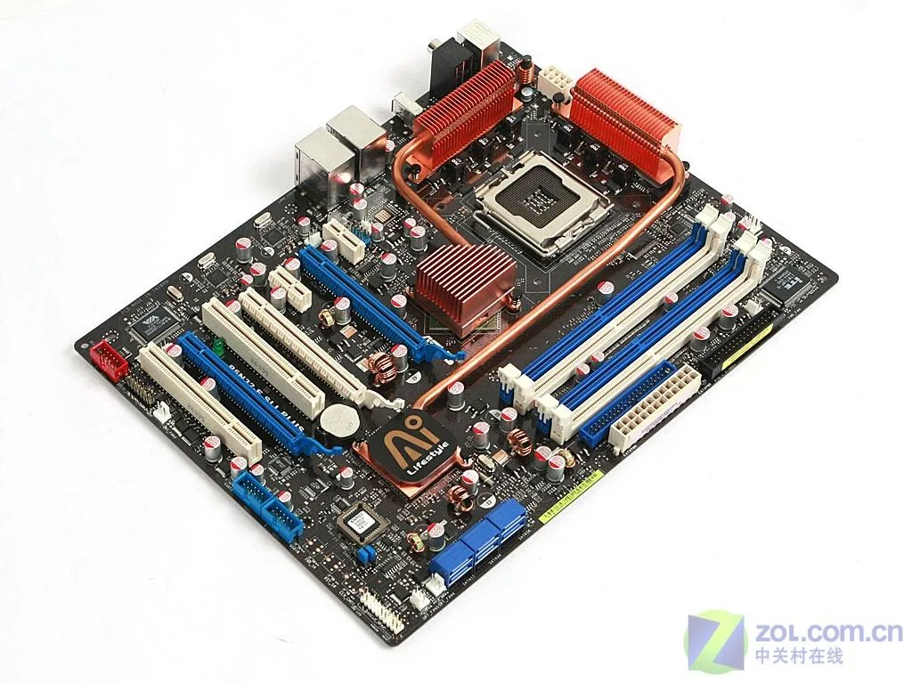 ATX motherboard in green with silver heatsinks and black slots