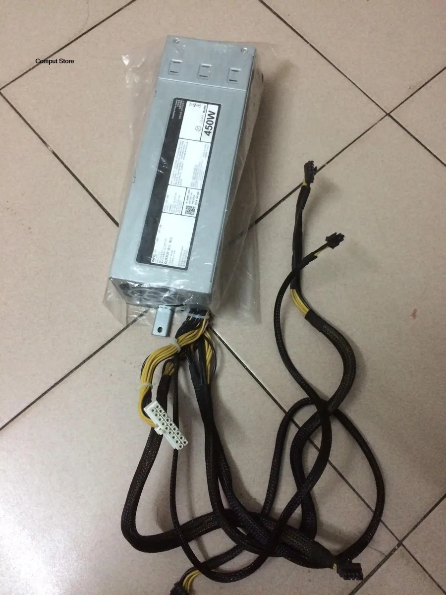 KHACHIMO server power supply unit, black rectangular metal casing with integrated power cord and rear connector panel