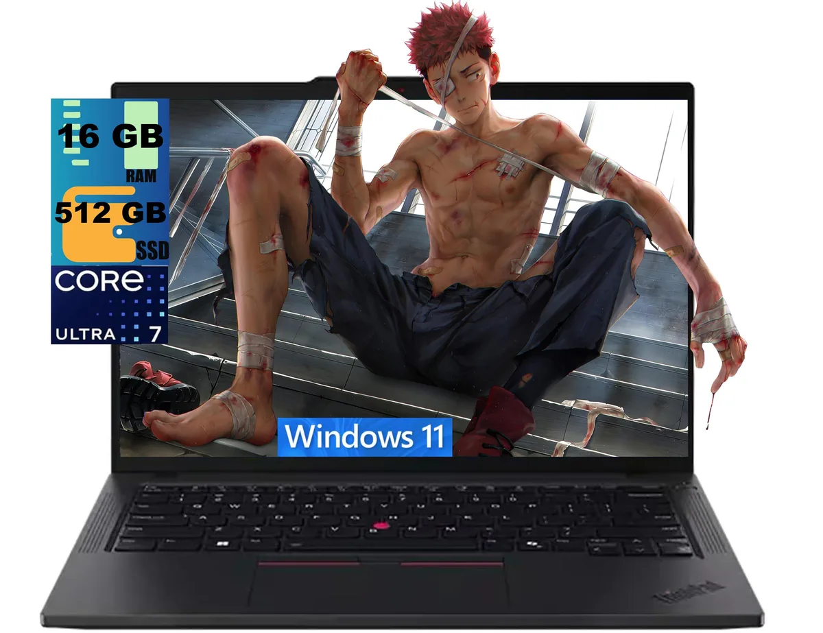 Black ThinkPad T14 laptop closed showing matte finish and 14 inch screen