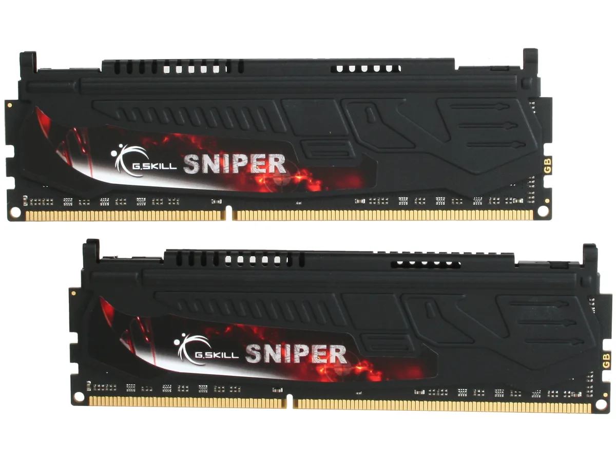 Two black DDR3 modules with low-profile heat spreaders