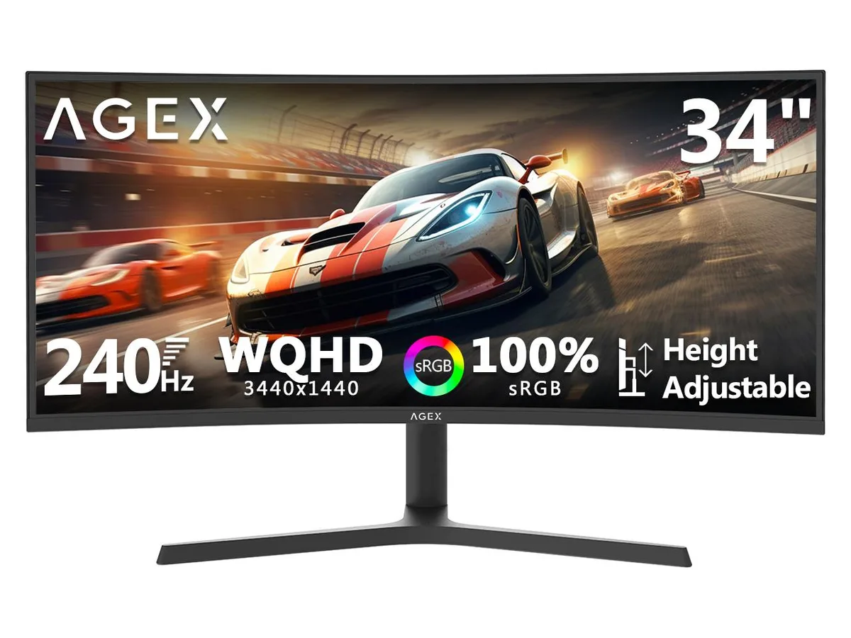 34 inch ultra-wide curved VA gaming monitor with thin bezels and adjustable stand