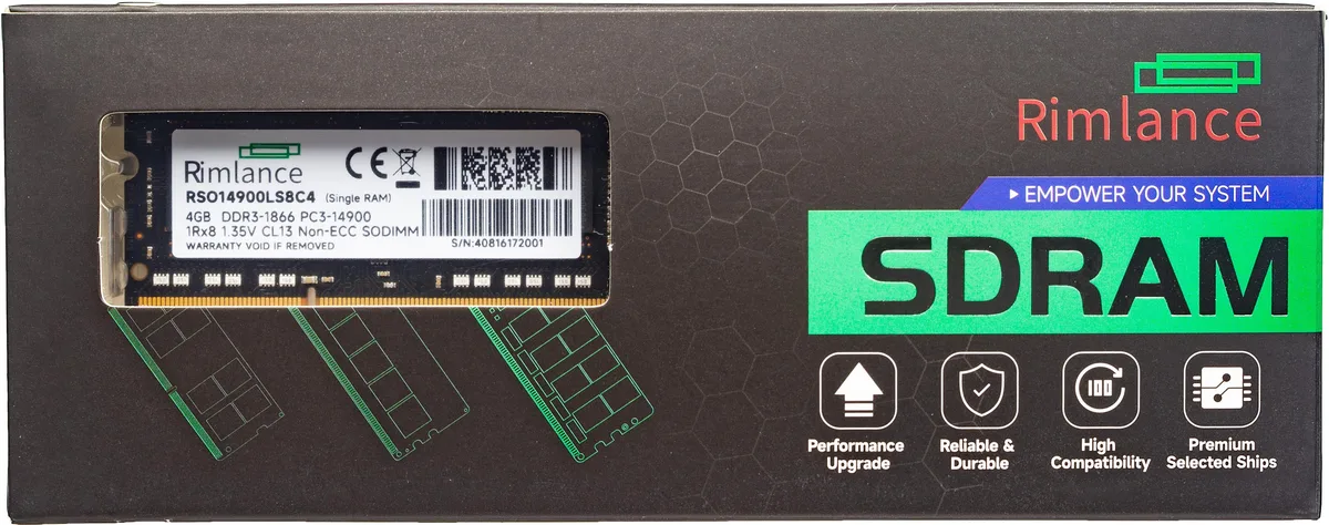 RIMLANCE RIMLANCE RSO14900LS8C4 4GB 1.35V DDR3 1866MHz SODIMM 1RX8 — foto produk