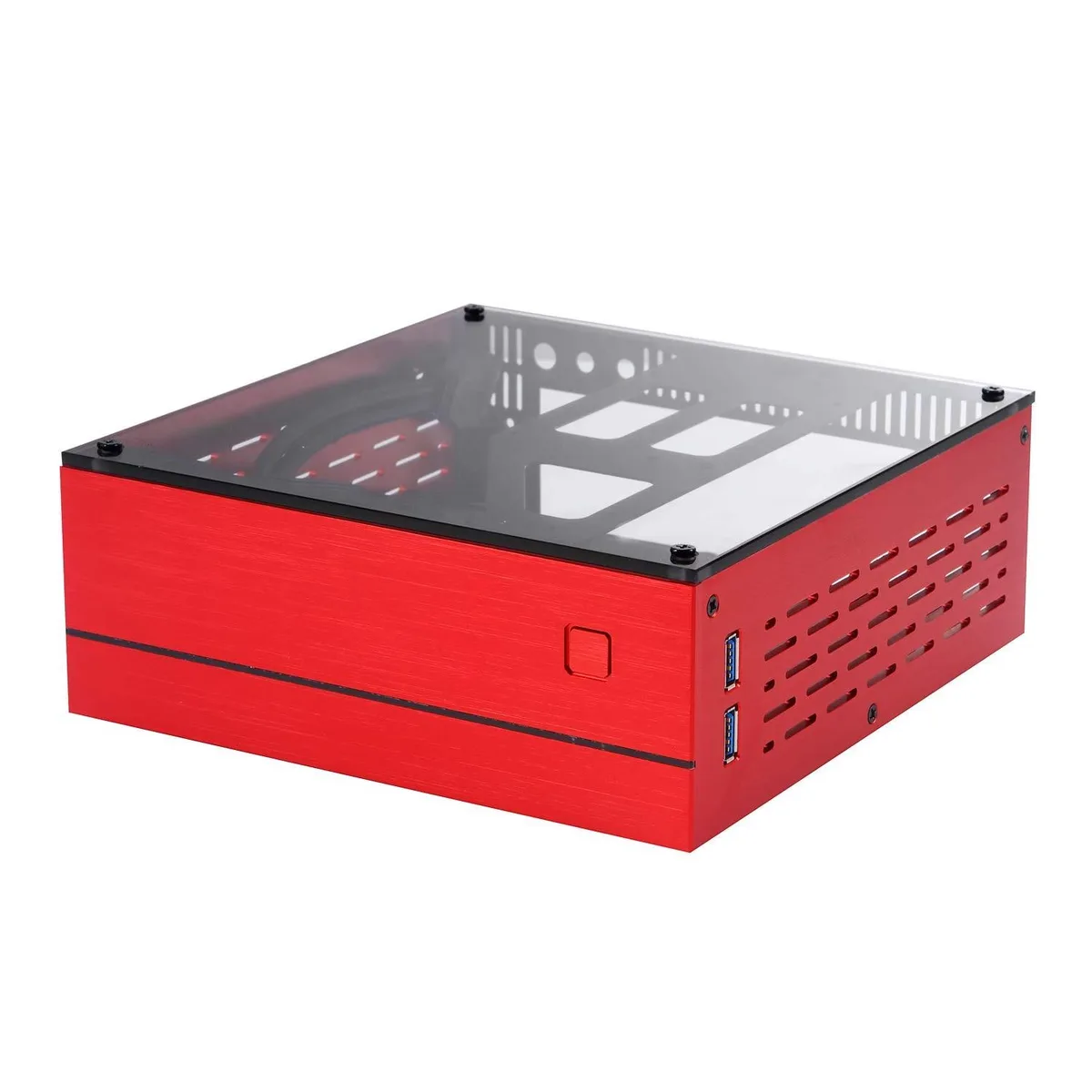 Compact red tempered glass Mini-ITX aluminium chassis