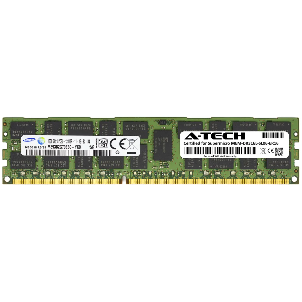 Green 240-pin DDR3L RDIMM module with Samsung chips