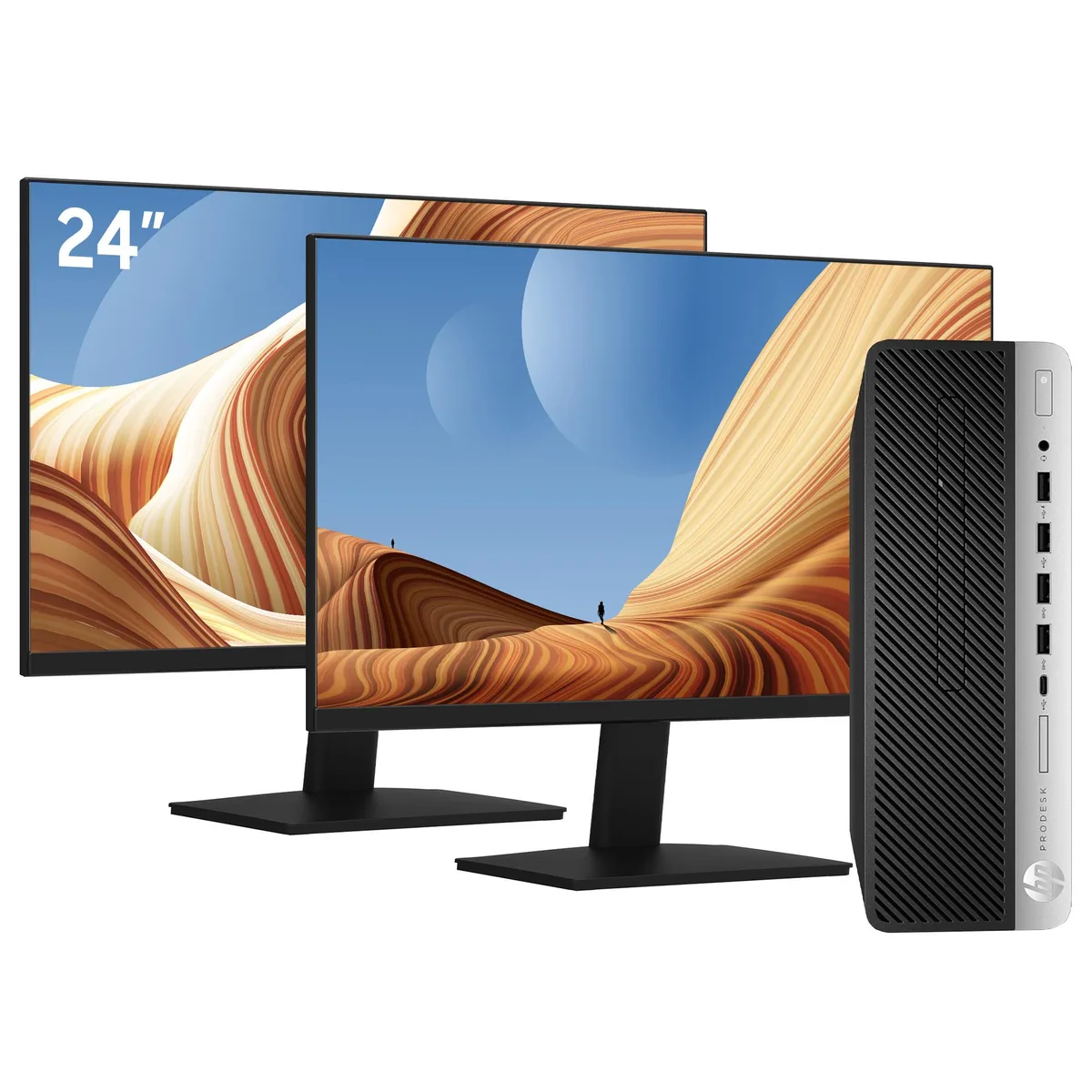 HP HP G4 SFF desktop PC i7-8700 16GB 512GB NVMe + 500GB HDD dual 24-inch FHD monitors — photo du produit