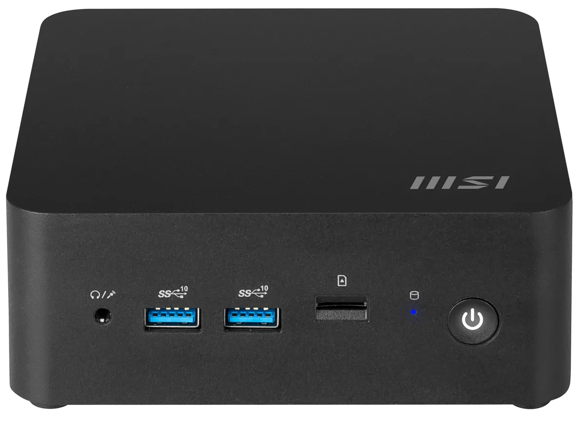 Compact black mini PC with VESA mount, 0.826-liter chassis