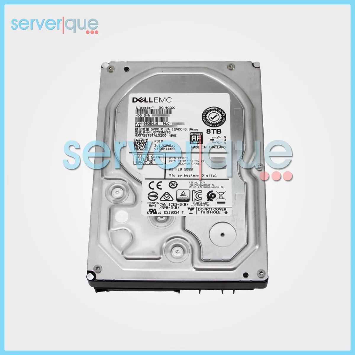 Silver 3.5-inch SAS hard drive with green circuit board visible