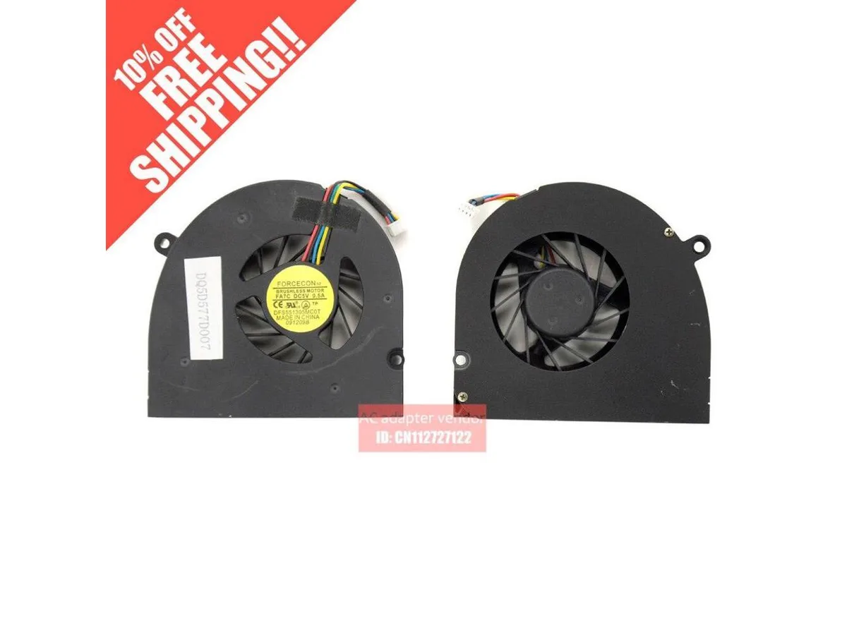 Laptop CPU cooling fan with black plastic housing and wire connector