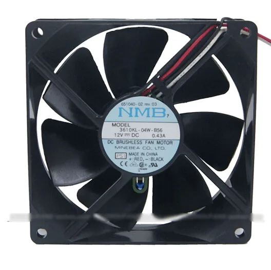 Black 92mm square fan with dual ball bearing and three-pin connector