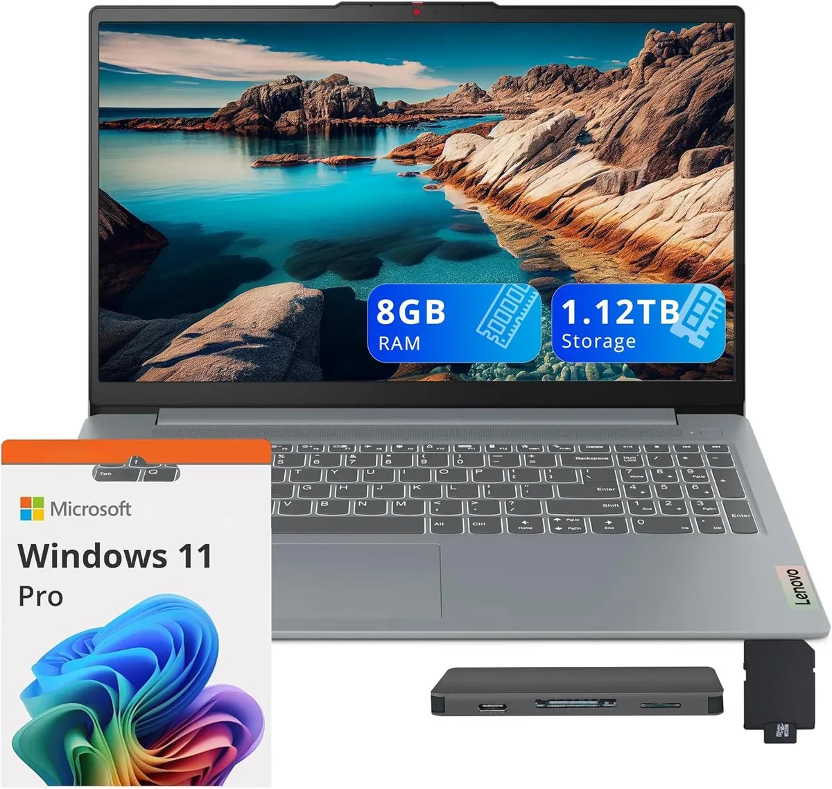 Lenovo Lenovo IdeaPad Slim 3i 15.6" FHD business laptop, Core i3-N305, 8GB LPDDR5, 1.12TB storage, Arctic Grey — fotografija proizvoda