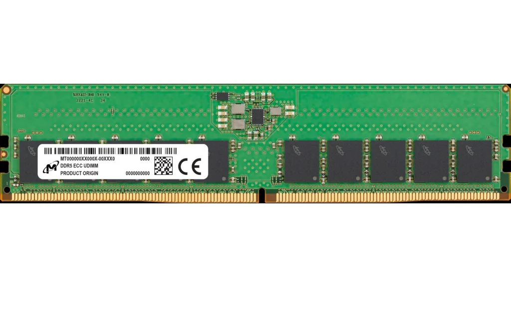 Micron Micron MTC10C1084S1EC48BA1R 16GB DDR5-4800 ECC Unbuffered UDIMM 1Rx8 CL40 server RAM — ürün fotoğrafı