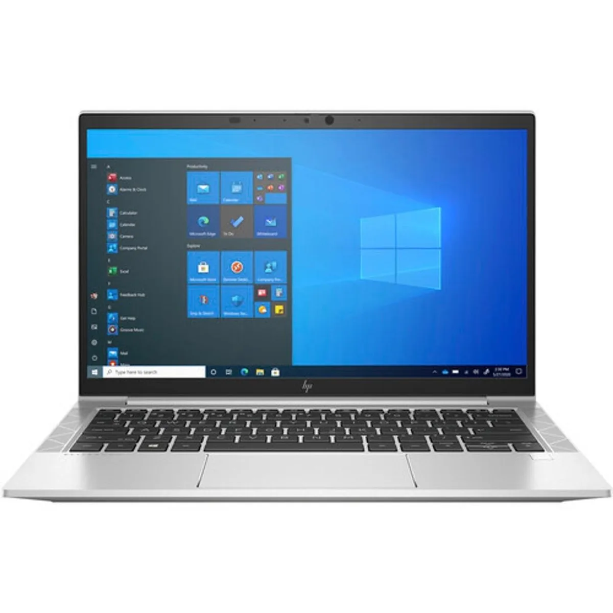 Silver convertible laptop with 13.3 inch touchscreen display and 360 degree hinge
