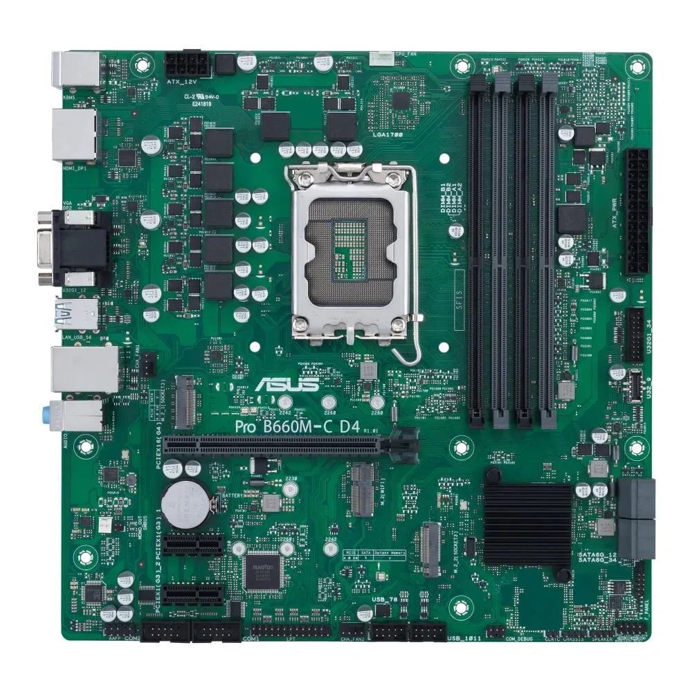 Green Micro ATX motherboard with black slots and silver heatsinks