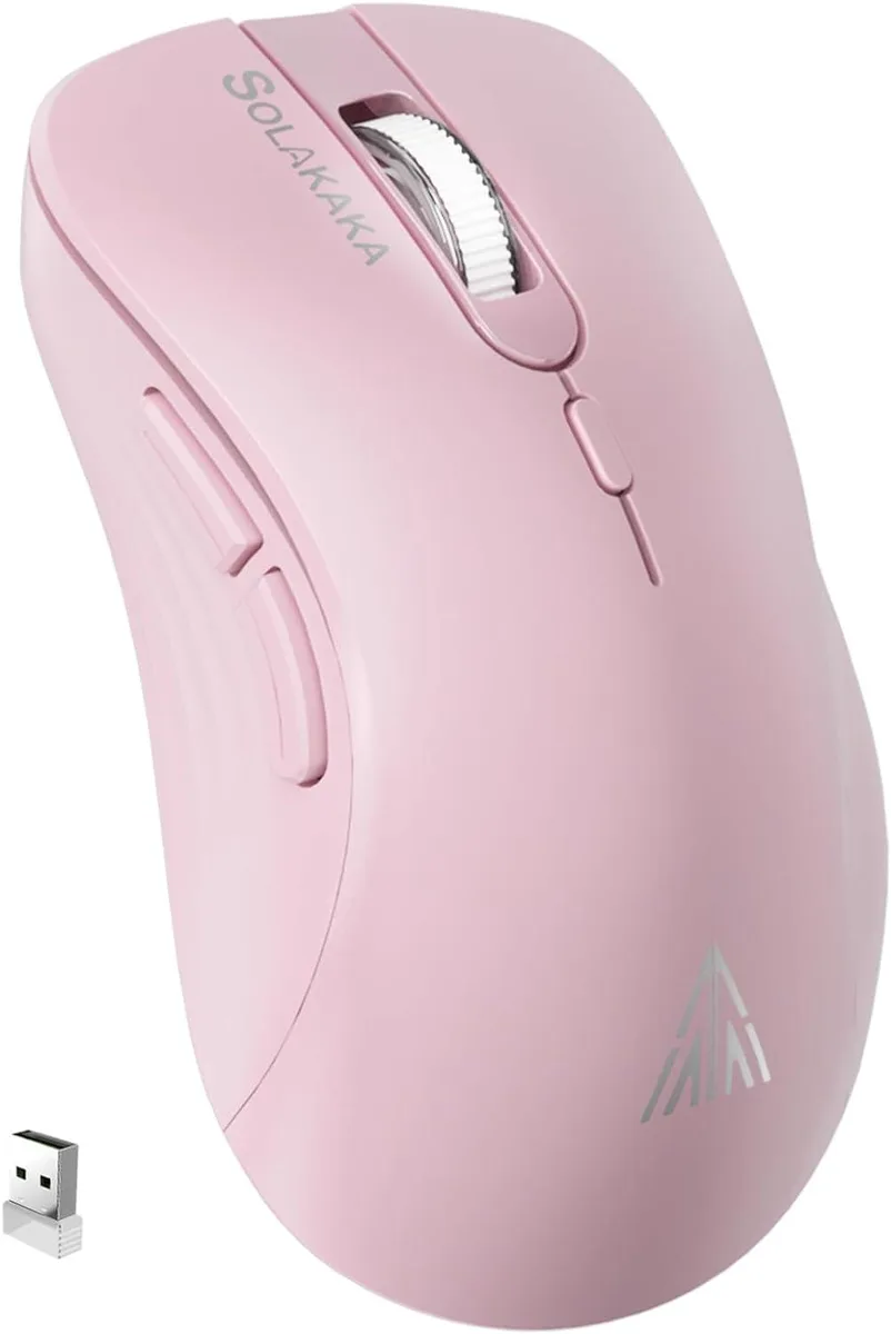 Pink wireless mouse, slim ergonomic shape, silent buttons