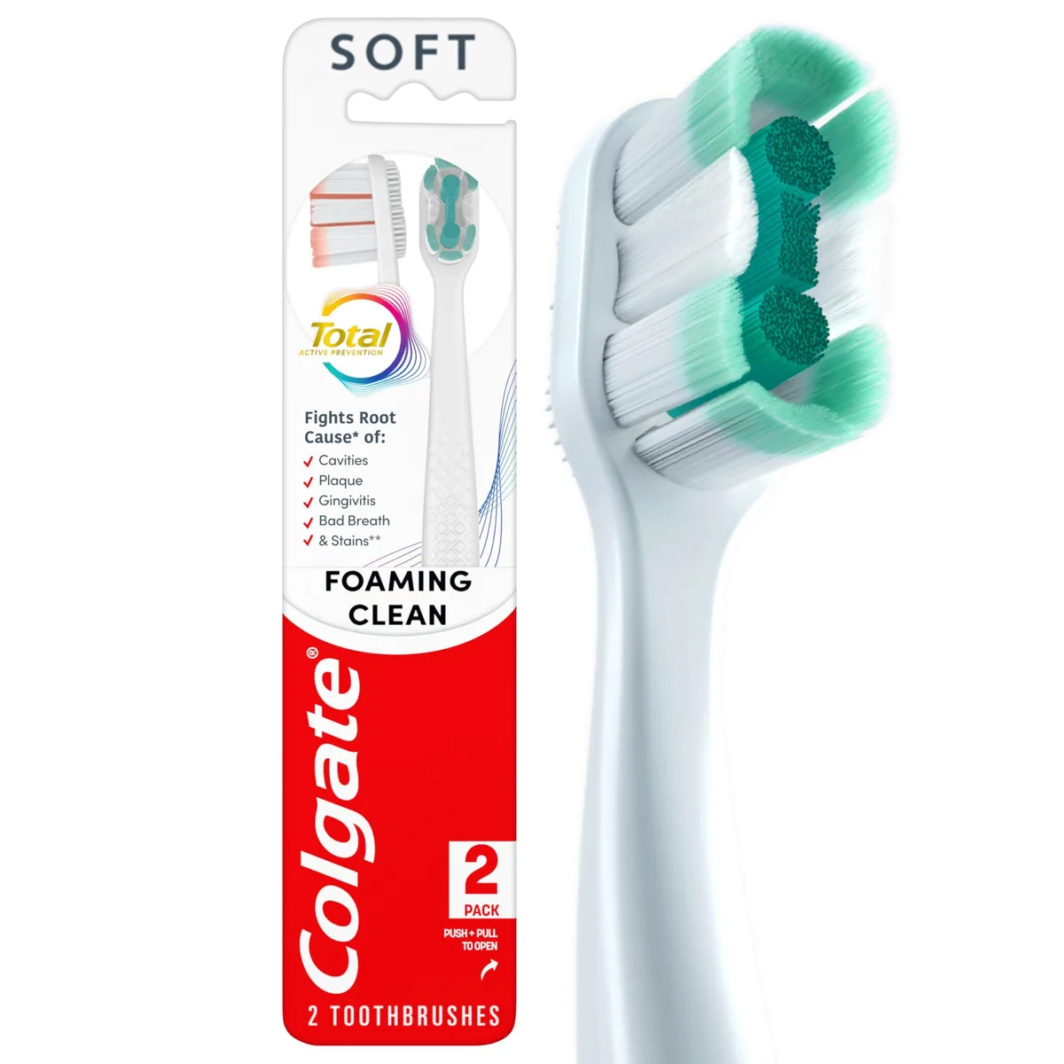  Colgate 61043949 Total Foaming Clean Soft Toothbrush 2 Pack White — product photo