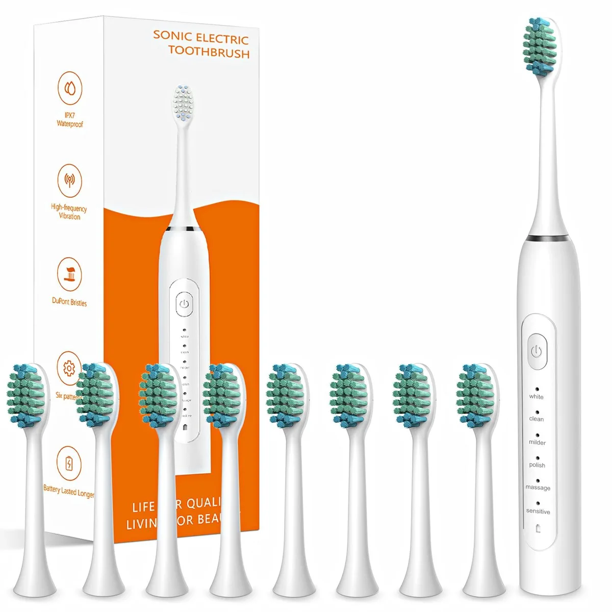  Waterpik Powered Toothbrush IYGLKD T01 White 8 Heads — product photo