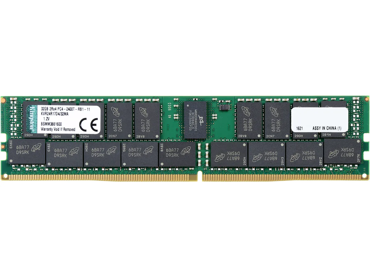 Green 288-pin DDR4 DIMM with black chips, no heat spreader
