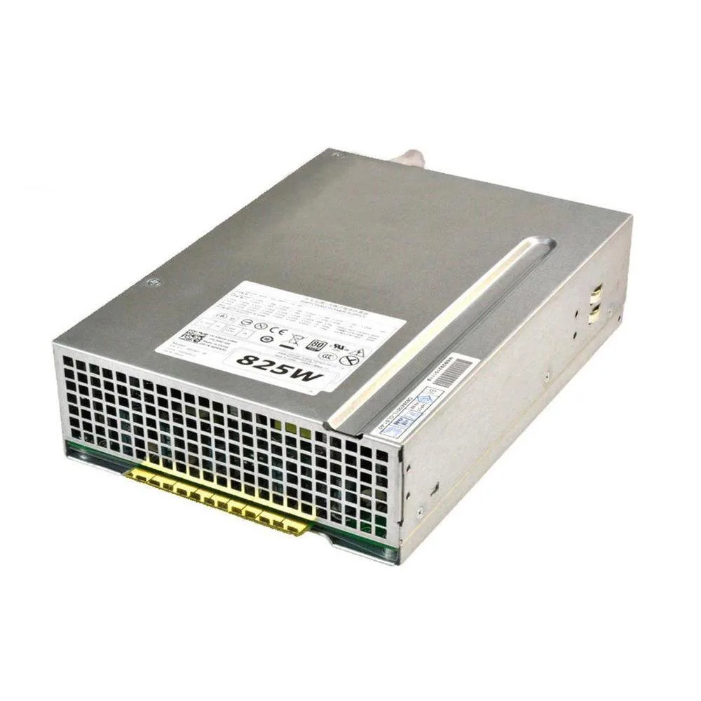 Rectangular metal power supply unit with silver finish and ventilation grille