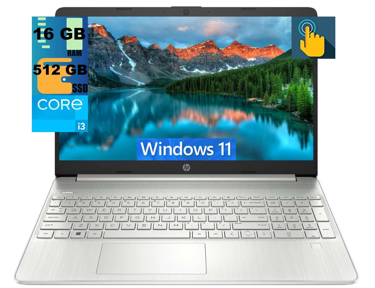 HP HP 15 Raider laptop i3-1115G4 16GB 512GB 15.6" HD touchscreen Silver — product photo