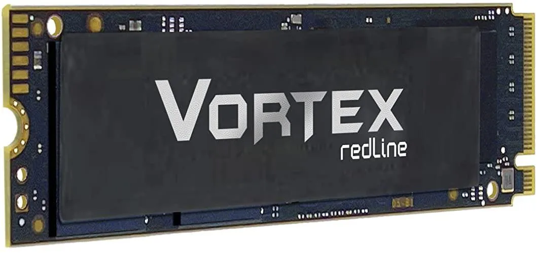 Rectangular M.2 2280 SSD with black Vortex label