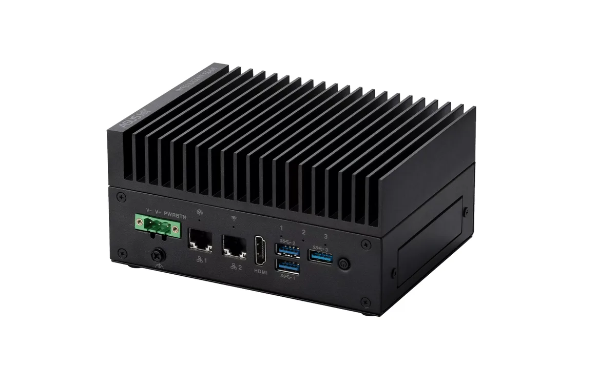Compact fanless AI edge system with metal casing and multiple I/O ports