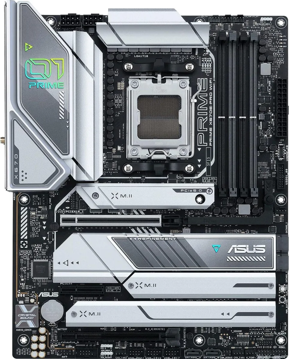 ASUS PRIME X670E-PRO WIFI ATX motherboard with I/O shield visible