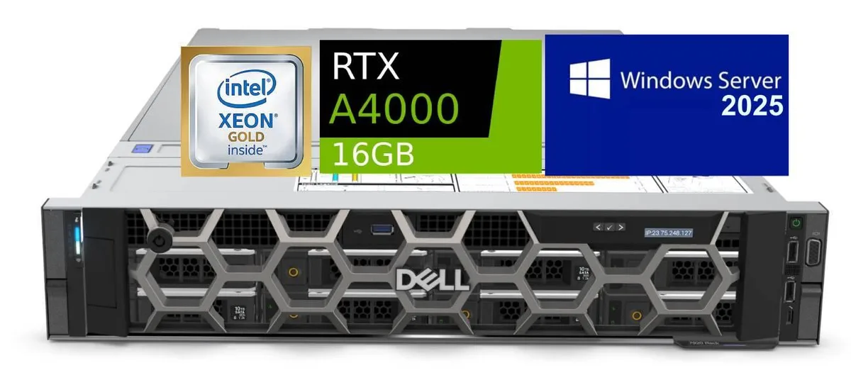 Silver 2U rack server with front drive bays and rack ears