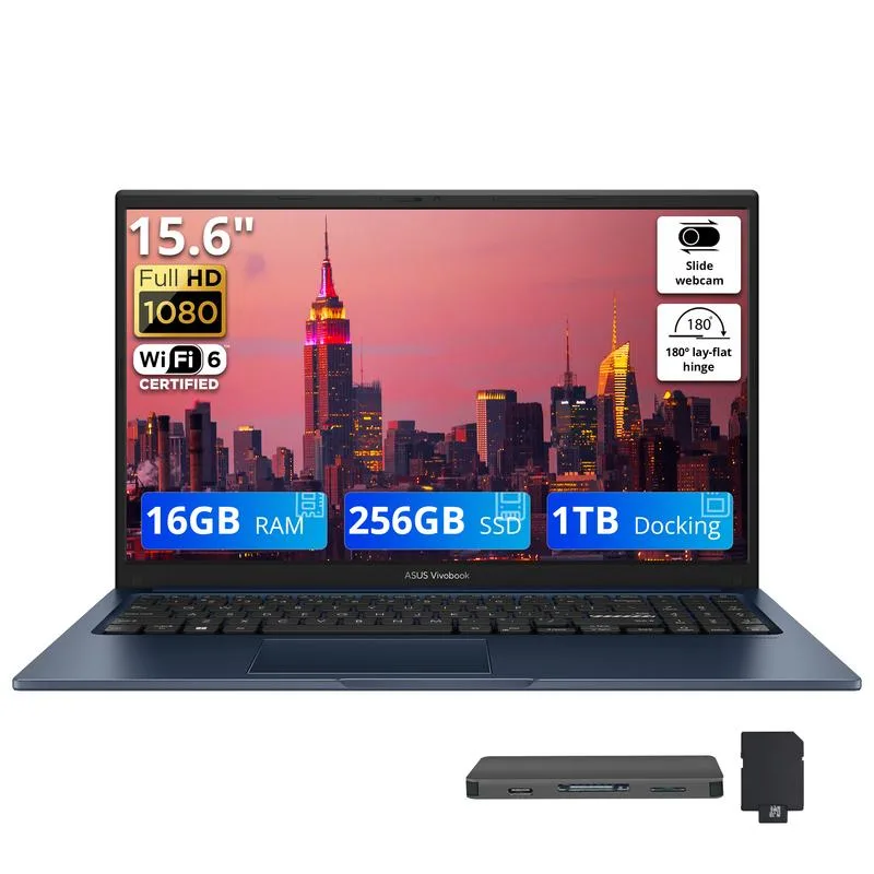 ASUS ASUS Vivobook 15.6" FHD Intel Core 3 100U 16GB 1.25TB Storage Docking Station Set Quiet Blue business laptop — Produktfoto