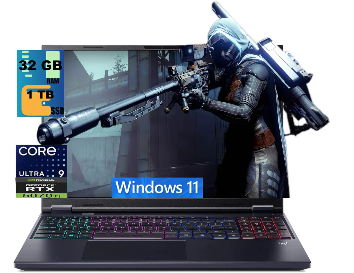 Black 16 inch gaming laptop closed lid matte finish Predator logo visible